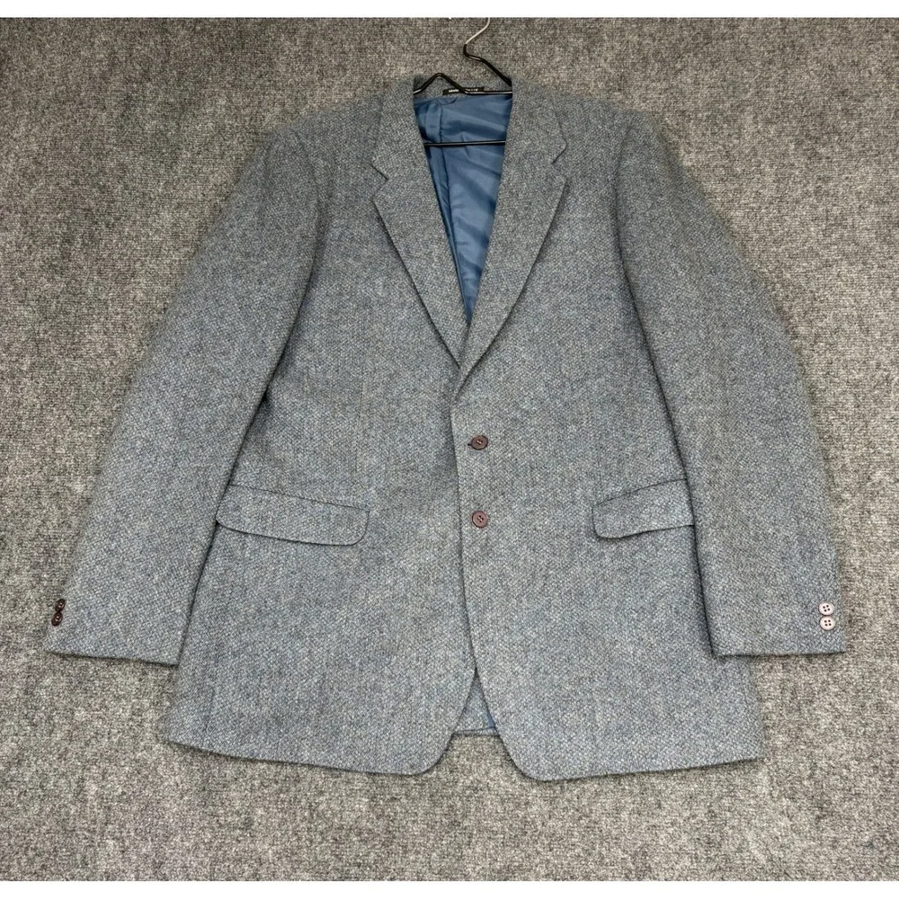 St Michael Blazer Mens 44L Blue Pure New Wool Tweed Sport Coat UK Made Vintage